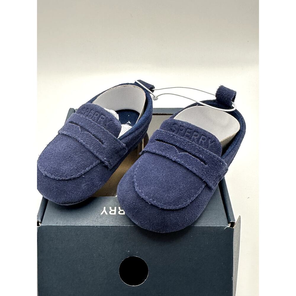 Sperry Infant Boys Navy Suede Loafers Size 2 (3-6 Months) Boat Shoes NEW IN BOX